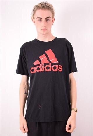 ADIDAS MENS VINTAGE T-SHIRT TOP LARGE BLACK 90S