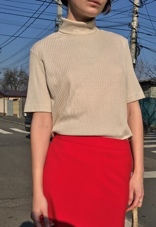 BEIGE GLITTERY TURTLE NECK TOP