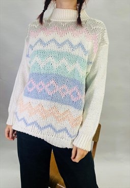 Vintage Size S Grandad Knit Jumper in Multi