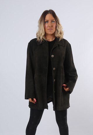 SUEDE LEATHER JACKET BLAZER FITTED SHORT UK 16 (CWBG)
