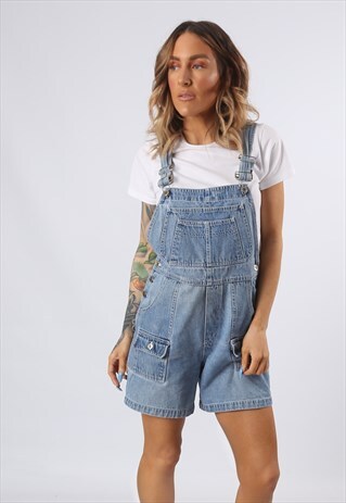 DENIM DUNGAREE SHORTS QUE PASA VINTAGE UK 10 (55X)