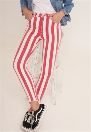 PINSTRIPE ASYMMETRIC SKINNY JEANS