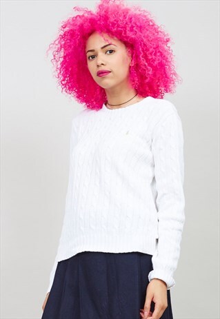VINTAGE WHITE RALPH LAUREN KNIT CREW NECK JUMPER