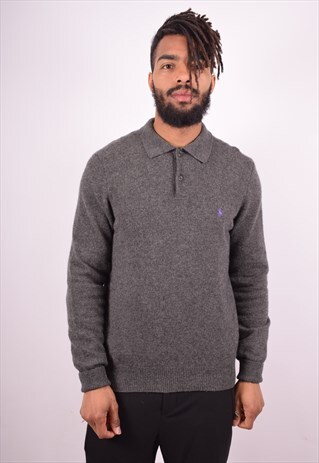 POLO RALPH LAUREN MENS VINTAGE JUMPER SWEATER LARGE GREY 90S