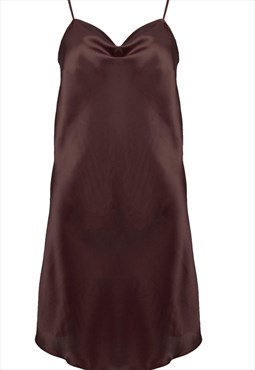 Above Knee Satin Brown Nightgown with Adjustable Straps