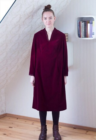 DARK RED BURGUNDY SOFT VINTAGE VELOUR DRESS