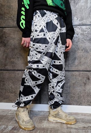 Chain print joggers handmade barbered wire overalls in black