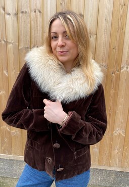 Vintage 70s Faux Fur Velvet Jacket in Brown
