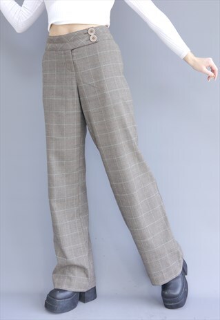 trousers asos marketplace waisted plaid 90s pants brown check leggings