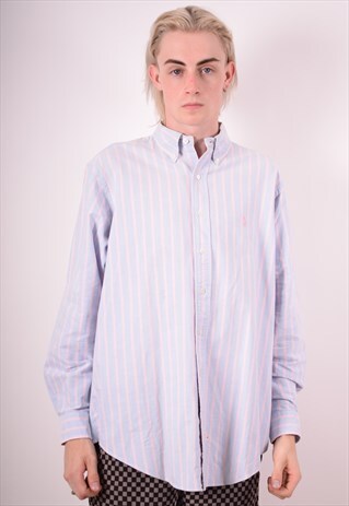 POLO RALPH LAUREN MENS VINTAGE SHIRT LARGE BLUE STRIPES 90S