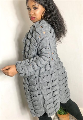CUTOUT LONGLINE CARDIGAN IN GREY