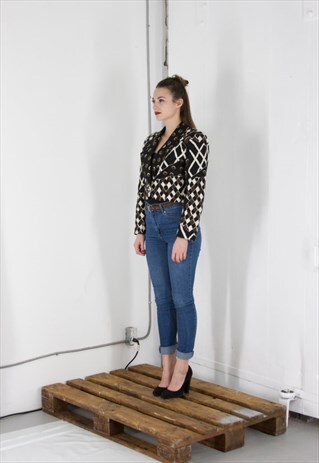ON SALE ABSTRACT SILK JACKET / LONG SLEEVE CROPPED VEST