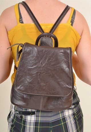 VINTAGE 90'S FAUX LEATHER BACKPACK HANDBAG BROWN