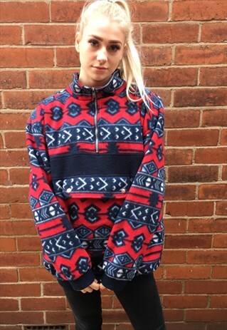 VINTAGE RETRO WINTER FLEECE JUMPER AZTEC TRIBAL JACKET