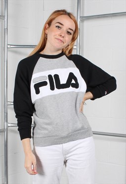 Vintage Fila Sweatshirt in Grey with Spell Out Logo Small