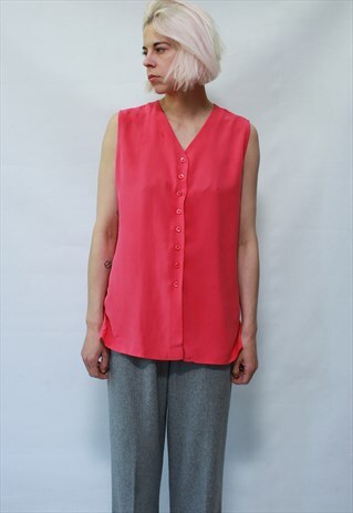 VINTAGE 80' BEAUTIFUL CLASSIC DIRTY PINK SILK BLOUSE