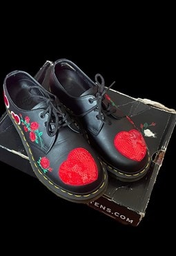 Black and red sequin heart Oxford shoe vintage boho