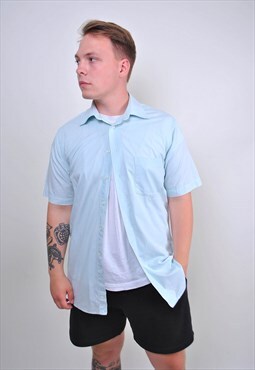 90s blue shirt for work with short sleeve, Size M