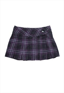 Vintage Y2K 00s black & purple low waist pleated plaid skirt