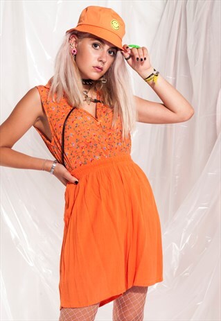 VINTAGE CO-ORDINATES 90S ORANGE FLOWER GRUNGE SUMMER SET