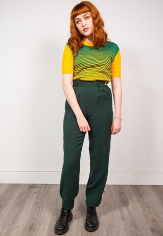VINTAGE 90'S DARK GREEN HIGH WAIST SMART TAPERED TROUSERS