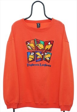 Vintage Looney Tunes Embroidered Orange Sweatshirt Mens