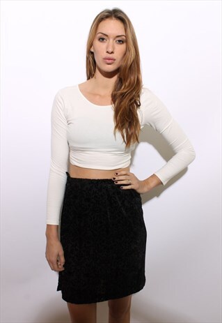 VINTAGE 1990'S 90'S BLACK BURNOUT VELVET BAROQUE SKIRT S-M