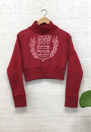 RED SUPERDRY CROPPED/REWORKED SWEATSHIRT WITH HIGH NECK