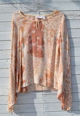 Vintage boho hippie beige/brown paisley/floral blouse,top