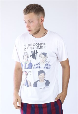 VINTAGE MENS 5 SECONDS OF SUMMER 2014 TOUR T-SHIRT BAND TEE