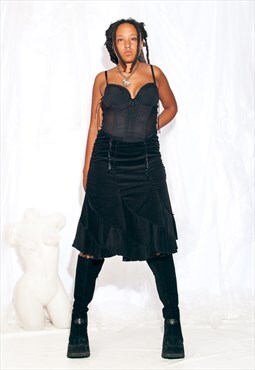 Vintage Y2K Frilly Skirt in Black Corduroy