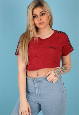 VINTAGE CROPPED ASICS SHIRT IN RED NT5