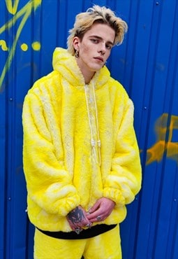 Festival faux fur jacket luxury fluffy fleece bomber yellow
