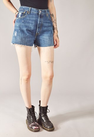 VINTAGE LEVI'S 501 DISTRESSED DENIM SHORTS DARK BLUE