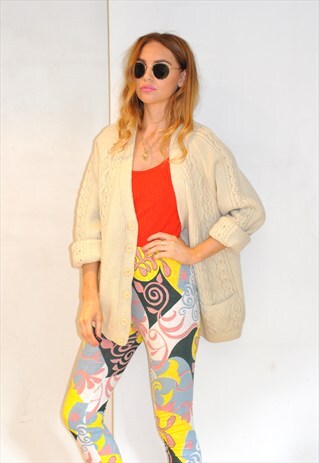 VINTAGE OVERSIZED CREAM ARAN KNITTED CARDIGAN