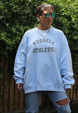 Vintage Y2K Russel Athletic embroidered baby blue sweatshirt