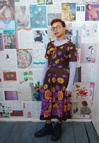 PURPLE/MUSTARD FLORAL 70S DRESS