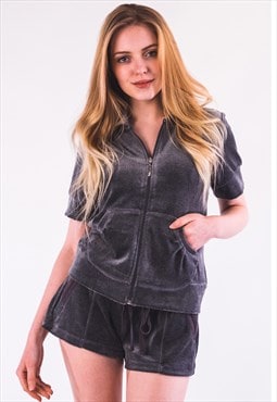 Velour Tracksuit Set in grey Top and Shorts