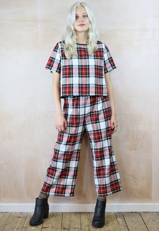 WHITE TARTAN CROP PANTS & TOP CO-ORDINATES