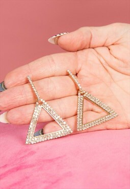 Gold Diamante Triangle Chandelier Drop Earrings