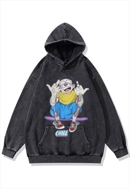Tattoo guy hoodie anime pullover grunge top in acid grey 