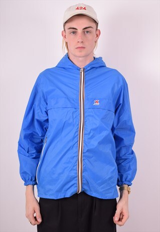 K-WAY MENS VINTAGE RAIN JACKET MEDIUM BLUE 90S