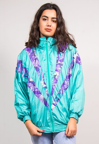 VINTAGE 90'S GREEN PATTERNED SHELL TRACKSUIT JACKET