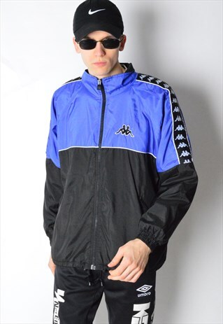 VINTAGE 90S BLACK COLOUR BLOCK KAPPA SHELL TRACK JACKET