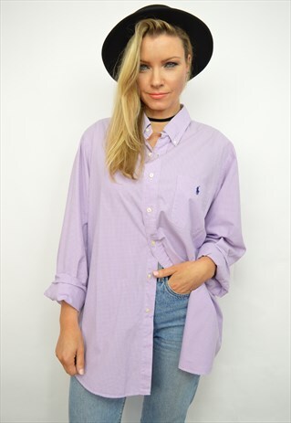 90S POLO RALPH LAUREN OVERSIZED PURPLE & WHITE CHECKED SHIRT