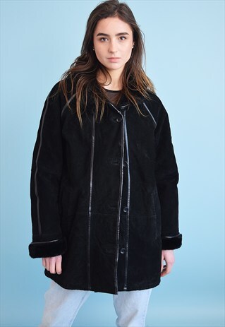 90'S RETRO REAL SUEDE & FAUX FUR SHEARLING JACKET