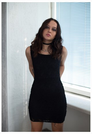 VINTAGE 90'S BLACK GUIPURE LACE MINI DRESS