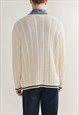 VINTAGE 90S PREPPY COTTON CREAM CABLE KNIT UNISEX JUMPER XL