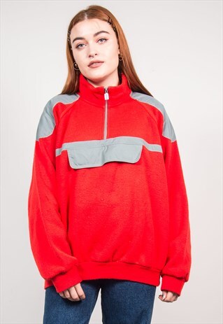 VINTAGE 90'S RED OVERSIZED QUARTER ZIP SWEATSHIRT