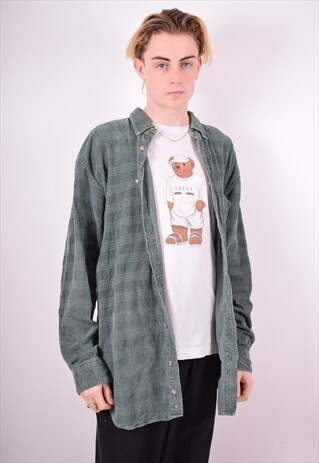 MENS VINTAGE CORDUROY SHIRT LARGE GREEN 90'S